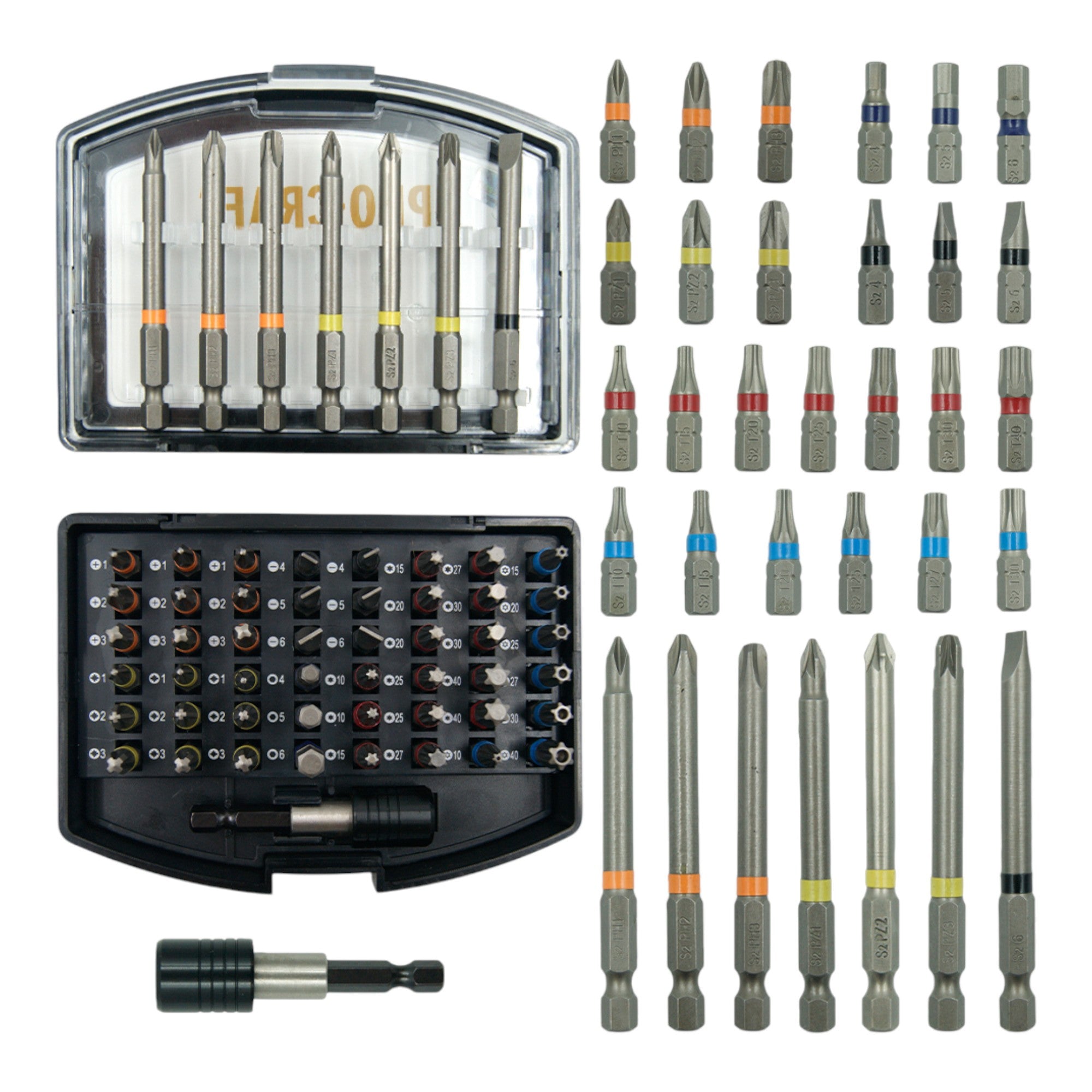 Procraft BS-56 Bit Set 56 teilig S2 Stahl Phillips / Pozidriv / Torx / Hex / Schlitz