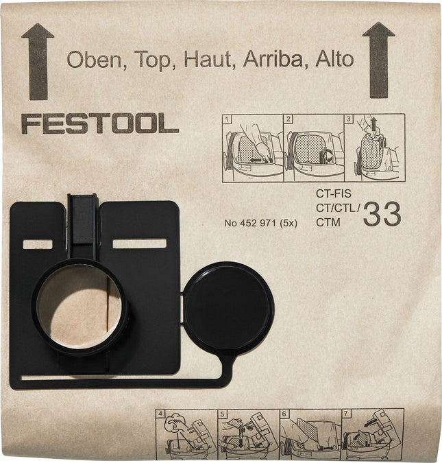 Festool FIS-CT 33/5 sacchetto filtro 5 pezzi ( 452971 ) per aspiratore mobile CT 33