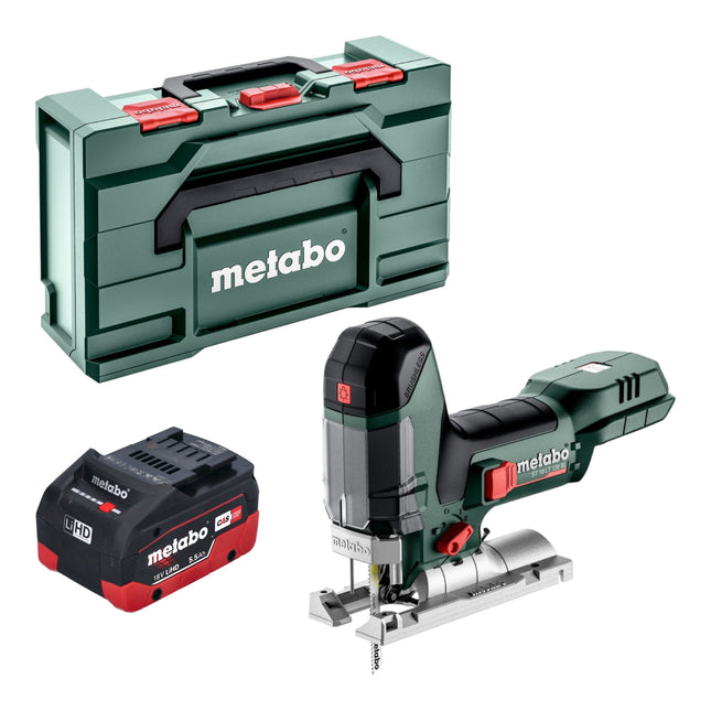 Metabo ST 18 LT 130 BL seghetto alternativo a batteria 18 V 130 mm senza spazzole + 1x batteria LiHD 5,5 Ah + metabox - senza caricabatterie