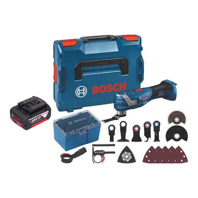 Bosch GOP 18V-34 Professional Multi Cutter a batteria 18 V Starlock Plus + 1x batteria 5,0 Ah + 17 accessori + L-Boxx - senza caricabatteria