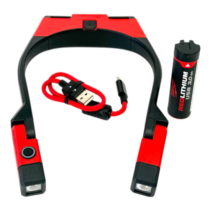 Milwaukee L4NL400 301 Akku Nackenleuchte IP 50 400 Lumen USB 4933479898 1x Akku 3 0 Ah USB Kabel 2 - toolbrothers
