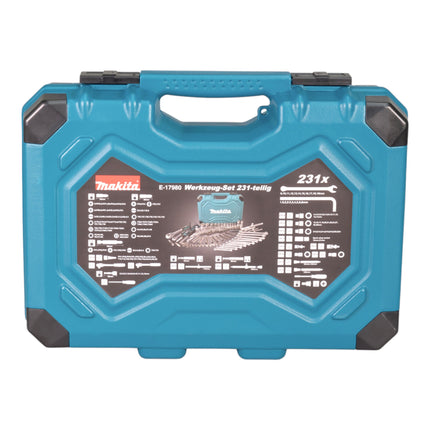Makita E-17980 Set di utensili 231 pezzi 5/16" / 1/4" / 1/2" cacciavite / cricchetto / chiave / bit + valigetta