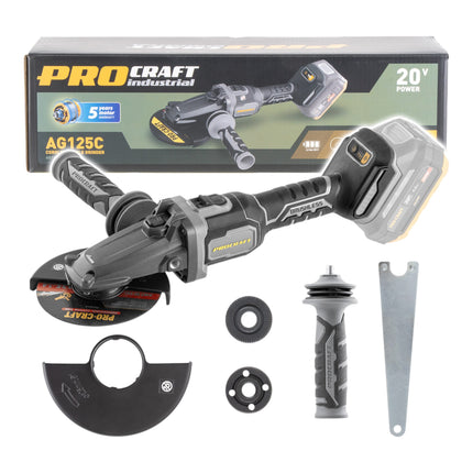 Procraft Industrial AG125Cbb Akku Flachkopf Winkelschleifer 20 V 125 mm Brushless Solo ohne Akku ohne Ladegeraet 1 - toolbrothers