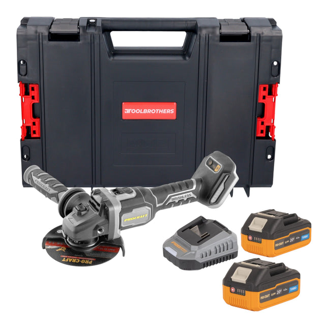 Procraft Industrial AG125Bbb Akku Winkelschleifer 20 V 125 mm Brushless 2x Akku 4 0 Ah Ladegeraet RHINO Toolcase 0 - toolbrothers