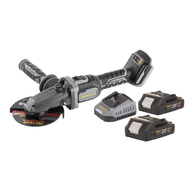 Procraft Industrial AG125Cbb Akku Flachkopf Winkelschleifer 20 V 125 mm Brushless 2x Akku 2 0 Ah Ladegeraet 0 - toolbrothers