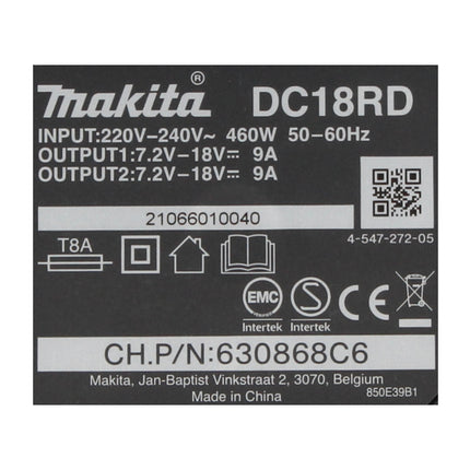 Makita Power Source Kit 18 V mit 2x BL 1860 B Akku 6,0 Ah + DC 18 RD Doppelladegerät ( 199484-8 ) - Toolbrothers