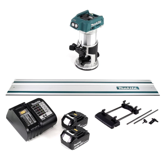 Pantografo multifunzione a batteria Makita DRT 50 SF 18V brushless + 2x batteria ricaricabile 3,0Ah + caricabatterie + adattatore per guida + guida 1000mm