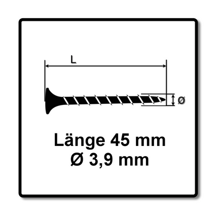 SPAX GIX-B Viti per cartongesso 3,9x45mm, 1000 pz. ( 1891170390456 ) - Filettattura totale, testa a tromba, incavo trasversale H2