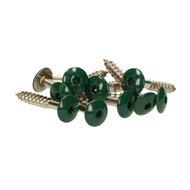 Meisterling Vite per facciate 5,5x35 mm, 100 pz. ( 010030000141 ) - Testa piatta da 12mm, verde scuro, filettatura parziale Torx, in acciaio inossidabile V4A