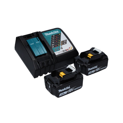 Makita DLM 432 RF2 36 V ( 2x 18 V ) tosaerba a batteria da 43 cm senza spazzole + 2x batteria da 3,0 Ah + caricabatterie + caricabatterie