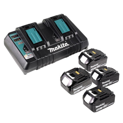 Makita DLM 432 PF4 36 V ( 2x 18 V ) tosaerba a batteria da 43 cm senza spazzole + 4x batteria da 3,0 Ah + doppio caricabatterie