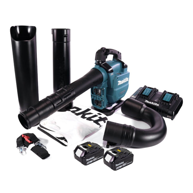 Makita DUB 363 PG2V Soffiatore / aspirafoglie a batteria 36 V ( 2x 18 V ) brushless + set di aspirazione + 2x batteria ricaricabile 6,0 Ah + doppio caricabatterie
