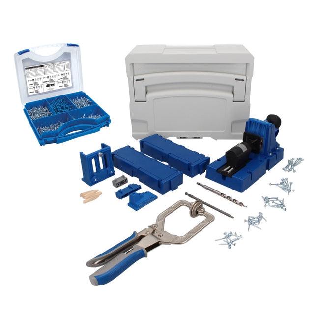KREG Jig K5MS-EUR-SYS Master System Set di montaggio tavolo + Dima di foratura K5 + Base + Morsetto + Set di 675 Viti + Valigetta Systainer