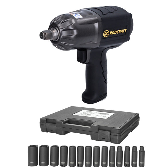 Rodcraft RC2277 Avvitatore ad impulsi 1300 Nm 1/2" + RS4114D Set di dadi a bussola 14 pz. 10 - 27 mm