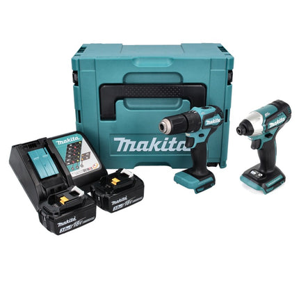 Kit combinato Makita DLX 2221 JX2 18 V con DHP 483 40 Nm + DTD 155 140 Nm senza spazzole + 2x batteria 3,0 Ah + caricabatterie + Makpac