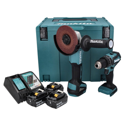 Makita DLX 2334 J Set 18V con: DHP 485 50 Nm Brushless + DGA 504 125 mm Brushless + 3x Batterie 3,0 Ah + Caricabatterie + Valigetta Makpac