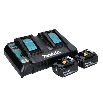 Makita DLM 382 PT2 Akku Rasenmäher 36 V ( 2x 18 V ) 38 cm 40 l + 2x Akku 5,0 Ah + Doppelladegerät + Sichelmesser