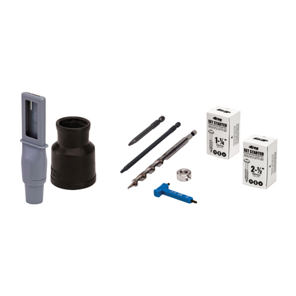 Dima per fori da tasca KREG 720 Dima per fori da tasca ( KPHJ720 ) + dima di foratura per tasselli + trapano a colonna + punta + viti