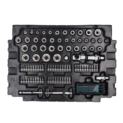 Makita Werkzeug Set 120 tlg. ( E-08713 ) 1/4" / 3/8" / Ratsche / Steckschlüssel / Bits / Kombischlüssel  aus CV Stahl + Makpac - Toolbrothers