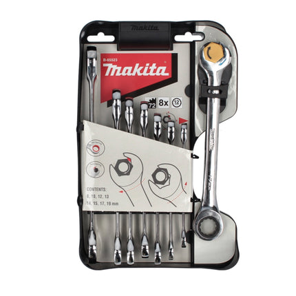 Makita Maulschlüssel Ringratschen Set 8 tlg. 8 - 19 mm ( B-65523 ) Schraubenschlüssel Satz