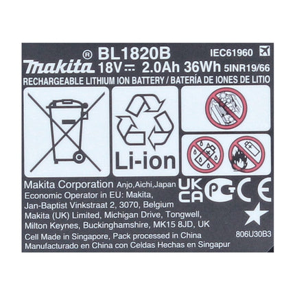 Set di batterie ricaricabili Makita 18 V con 2 batterie BL 1820 B da 2,0 Ah ( 2x 197254-9 )