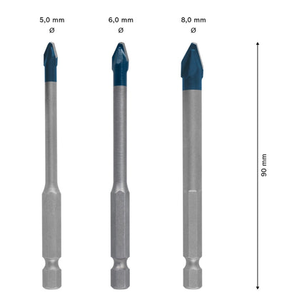 Bosch EXPERT Set di punte in ceramica dura HEX-9 5,0 - 8,0 x 90 mm 3 pezzi ( 2608900595 ) Tecnologia in metallo duro
