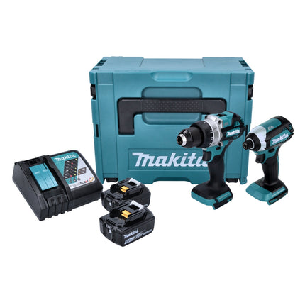 Kit combinato a batteria Makita DLX 2432 TJ Trapano avvitatore a batteria DDF 486 + avvitatore a percussione a batteria DTD 153 + 2x batteria ricaricabile 5,0 Ah + caricabatterie + Makpac