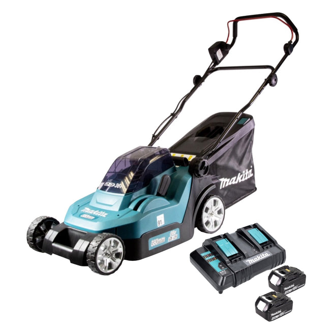Rasaerba a batteria Makita DLM 382 CM2 36 V ( 2x 18 V ) 38 cm 40 L + 2x batteria 4,0 Ah + doppio caricatore