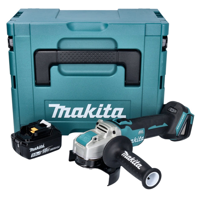 Makita DGA 521 T1X1J Smerigliatrice angolare a batteria 18 V 125 mm X-LOCK Brushless + 1x batteria ricaricabile 5,0 Ah + Makpac - senza caricabatterie