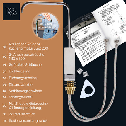 Rosenhahn Soehne Juist 200 Kuechenarmatur 360 Drehbarer Wasserhahn Kueche Armatur Kueche Chrom 2 fach verstellbare Spueltischarmatur Anschlussschlaeuche 3 - toolbrothers