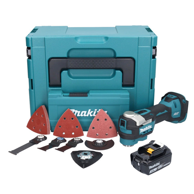 Utensile multifunzione a batteria Makita DTM 52 F1JX4 18 V Starlock Max Brushless + 1x batteria ricaricabile 3,0 Ah + set di accessori + Makpac - senza caricabatterie
