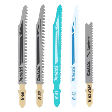 Seghetto alternativo a batteria Makita DJV 180 RF1J 18 V + 1x batteria ricaricabile 3,0 Ah + caricabatterie + set di lame per seghetto alternativo da 5 pezzi + Makpac