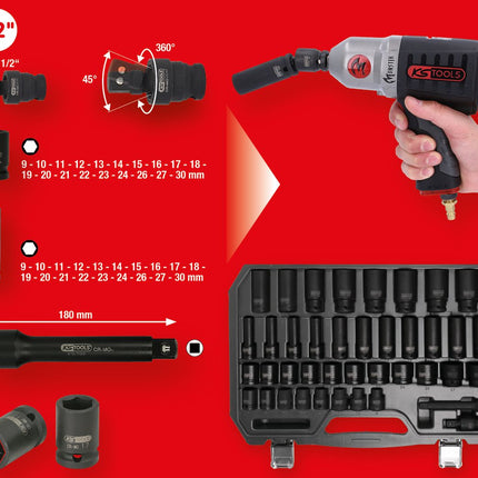 KS TOOLS 1/2' Serie di bussole esagonali p.avvitatori ad impulsi, 40pz ( 515.0065 )