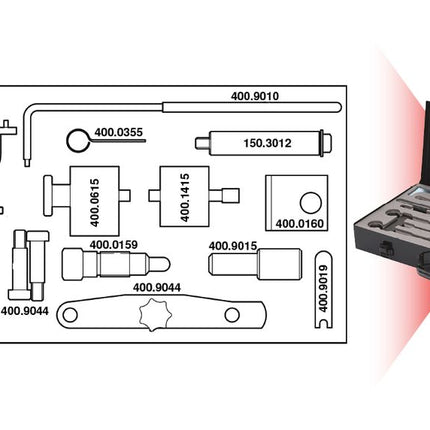 KS TOOLS Serie di utensili per messa in fase motore per VAG, 21 pz ( 400.2225 )
