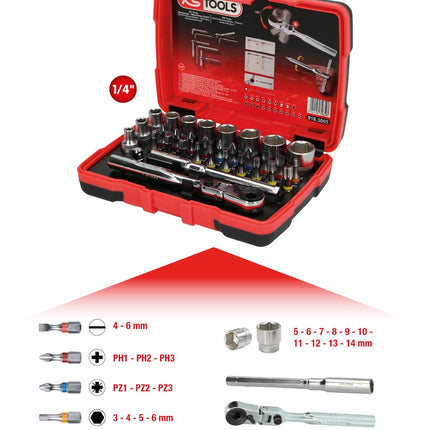 KS TOOLS 1/4" TORSIONpower Bit-Stecknuss-Box, 33-tlg ( 918.3005 ) - Toolbrothers