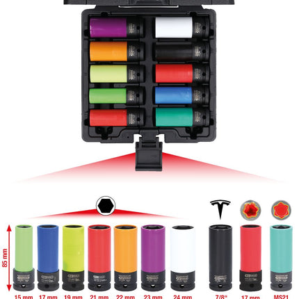 KS TOOLS 1/2" Spezial-Alu-Felgen Kraft-Stecknuss-Satz, 10-tlg ( 515.0890 ) - Toolbrothers