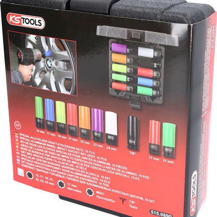 KS TOOLS 1/2" Spezial-Alu-Felgen Kraft-Stecknuss-Satz, 10-tlg ( 515.0890 ) - Toolbrothers