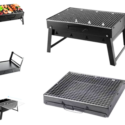 Toolbrothers Outdoor tragbarer Holzkohle Grill für Camping werkzeuglose Montage 43 x 29 x 23 cm Schwarz Chrom beschichtet Smoker BBQ Pit Grill