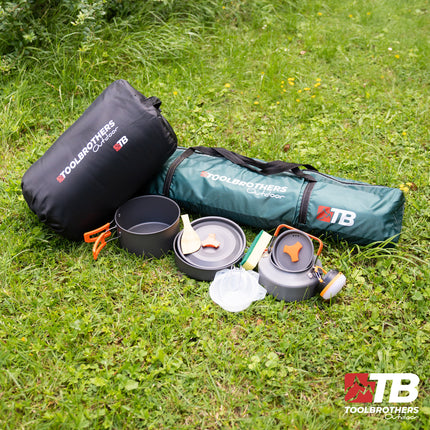 Toolbrothers Outdoort set da campeggio tenda per 2-4 persone tenda idraulica pop-up + attrezzatura da campeggio 12 pezzi