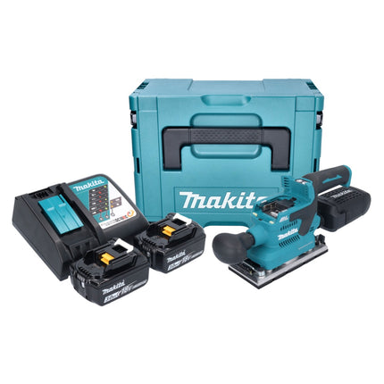 Levigatrice orbitale a batteria Makita DBO 382 RFJ 18 V 93 x 185 mm senza spazzole + 2x batteria ricaricabile 3,0 Ah + caricabatterie + Makpac
