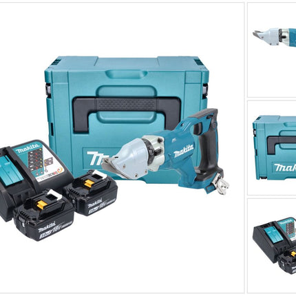 Makita DJS 200 RFJ cesoie per lamiera a batteria 18 V 2,0 mm senza spazzole + 2x batteria ricaricabile 3,0 Ah + caricabatterie + Makpac