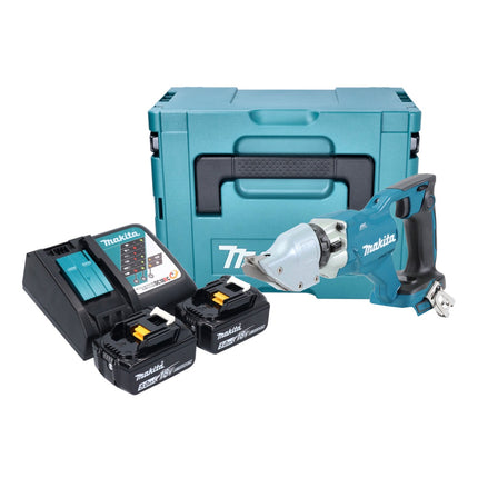 Makita DJS 200 RTJ cesoie per lamiera a batteria 18 V 2,0 mm senza spazzole + 2x batteria ricaricabile 5,0 Ah + caricabatterie + Makpac