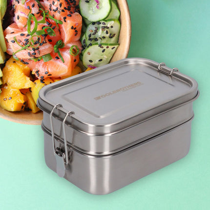 Toolbrothers Fan Breakfast box in valigetta rigida con borsa impermeabile a 2 livelli e coperchio in acciaio inox 1340 ml + Borraccia in acciaio inox 600 ml + Posate multifunzione 4 in 1