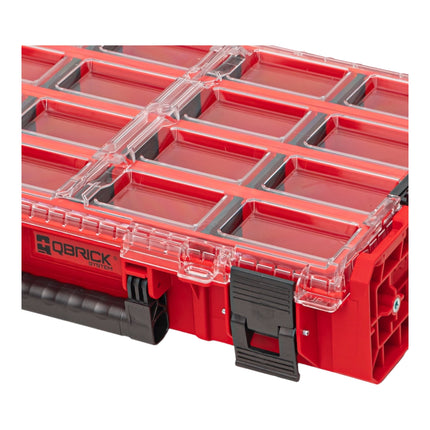 Qbrick System ONE Organiser XL 2.0 Long Bin RED ULTRA HD Impilabile su misura 582 x 387 x 131 mm 13,5 l IP66 con 4 intarsi e 12 divisori