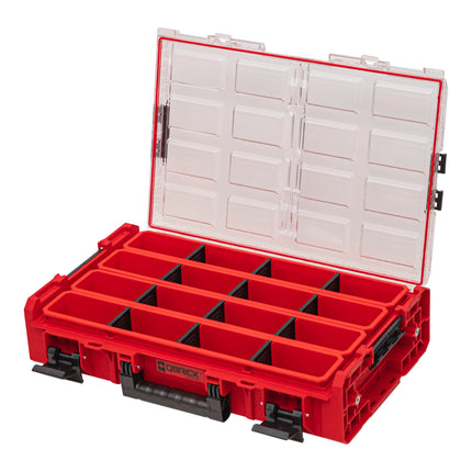 Qbrick System ONE Organiser XL 2.0 Long Bin RED ULTRA HD Impilabile su misura 582 x 387 x 131 mm 13,5 l IP66 con 4 intarsi e 12 divisori