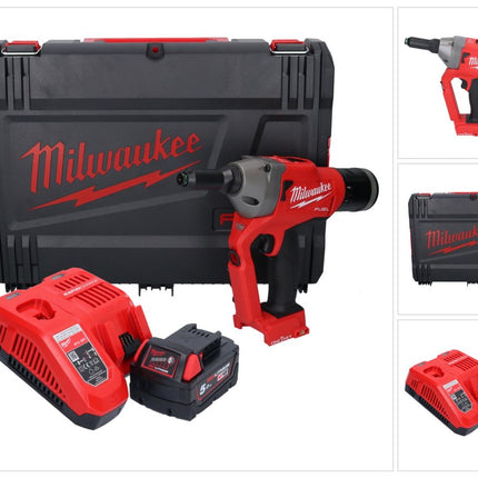 Rivettatrice cieca a batteria Milwaukee M18 ONEFPRT-501X 18 V 20 kN brushless + 1x batteria ricaricabile 5,0 Ah + caricabatterie + scatola HD