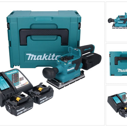 Levigatrice orbitale senza spazzole Makita DBO 381 RFJU 18 V 93 x 185 mm + 2x batteria 3,0 Ah + caricabatterie + Makpac