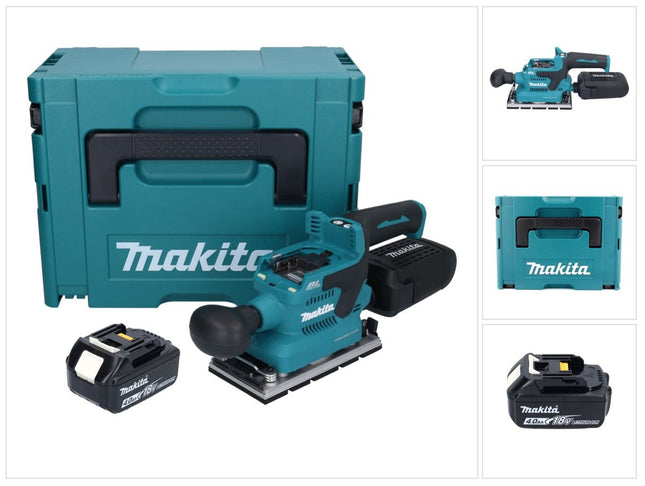 Makita DBO 381 M1JU 18 V 93 x 185 mm Levigatrice vibrante a batteria senza spazzole + 1x batteria 4,0 Ah + Makpac - senza caricabatterie