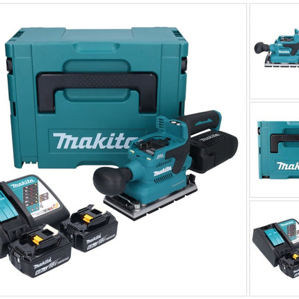 Makita DBO 381 RGJU 18 V 93 x 185 mm Levigatrice vibrante a batteria senza spazzole + 2x batteria 6,0 Ah + caricabatterie + Makpac