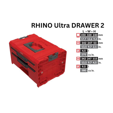 Toolbrothers RHINO L Drawer 2 ULTRA Organize+ con due cassetti + scatole IP54